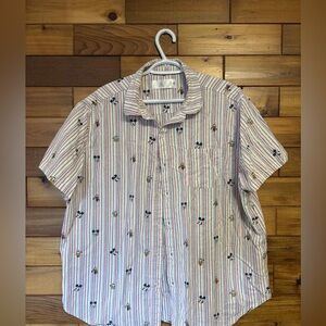 Disney Faces Mickey Donald Pluto All Over Print Shirt Mens Sz XL White